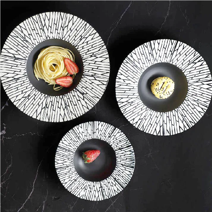 28ceramics Korean Style Black Color Dishes, 28ceramics Tableware Set 8/9.5/10.75/12 Inch Porcelain Pasta Bowls*