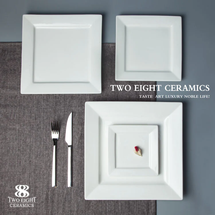 White Dinnerware Restaurant Dishes Square Plate, Ceramic Tableware Dinner Plates*