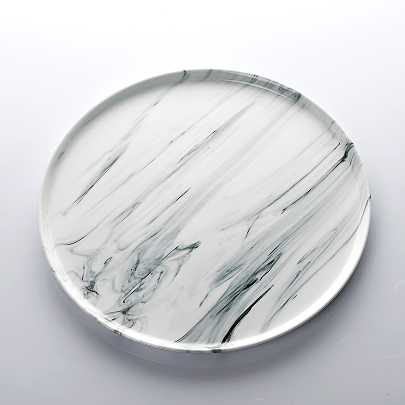 Trending Products Restaurant & Hotel White Stone Plates, Western Style Porcelain Custom Logo Ceramic Plates Cheap Marble Plate>