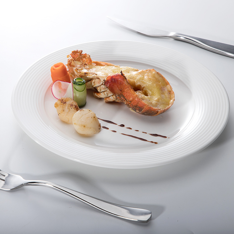 Moden Crockery White Flat Round Plate, Wedding Hotel Dish Plate,Hotel logo Dinnerware Round Plate
