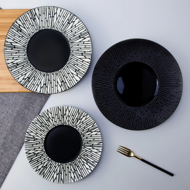 Fine restaurant matte black ceramic plate porcelain tableware for dinner