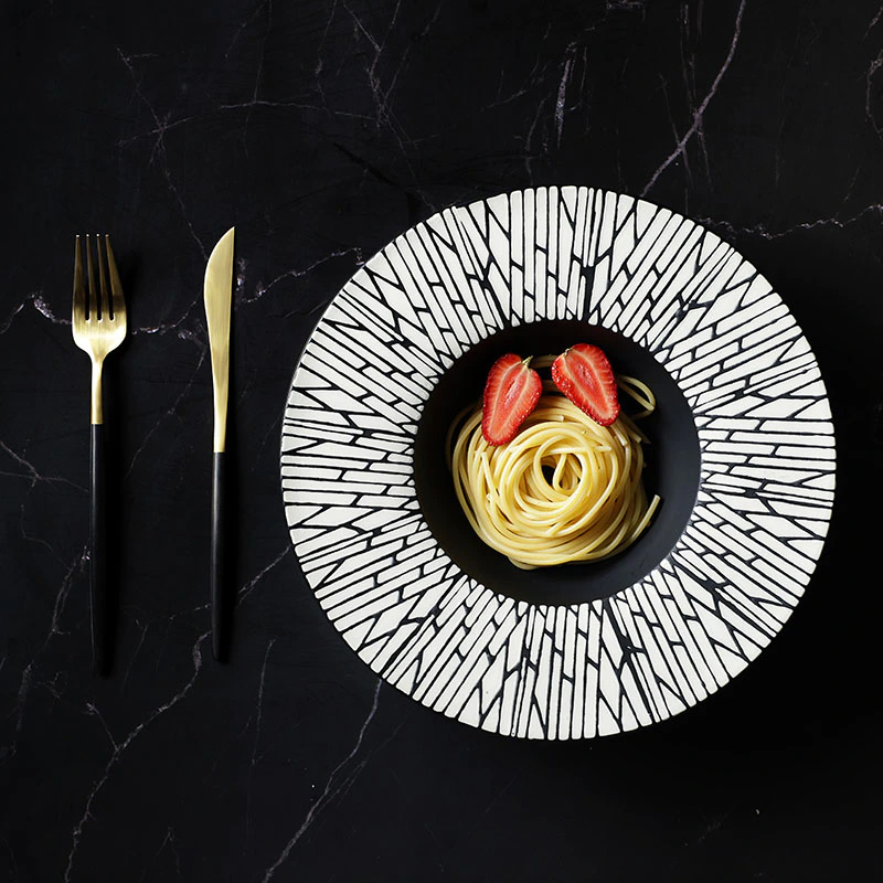 Eco Friendly Dinnerware Restaurant Porcelain Ceramic Black Tableware Set Black Colorful Plates Matte^