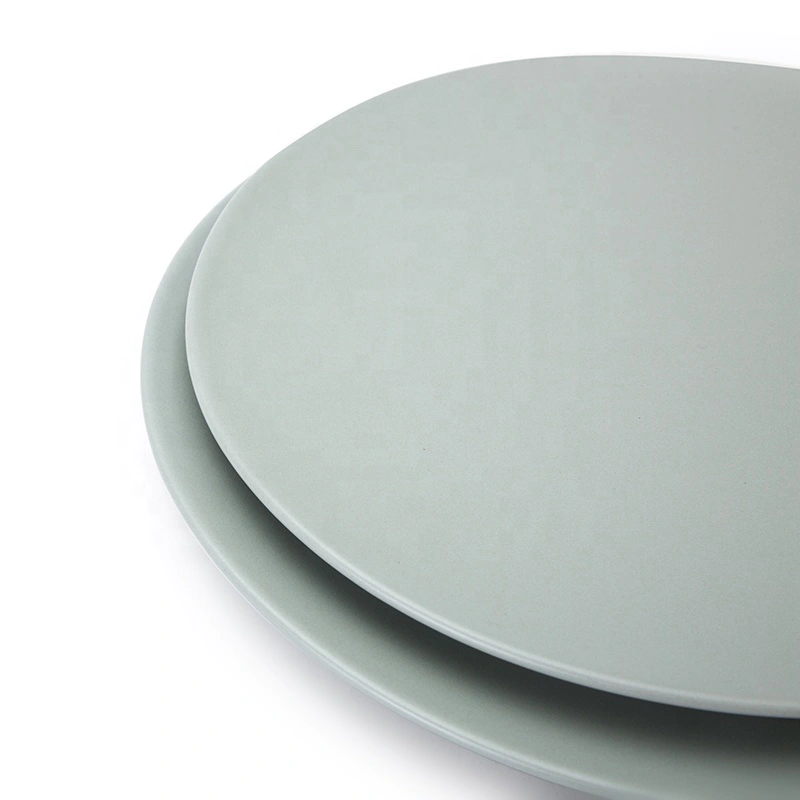 Used Crockery Matt Gary Green Hotel Round Food Serving Platter, Porcelain Plate Ceramic^