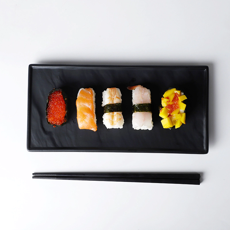 Black Ceramic Dinner Plato Rectangular, Dish Washer SafeBlack Sushi Plates, Hotel Porcelain Ceramic Rectangular Plate/