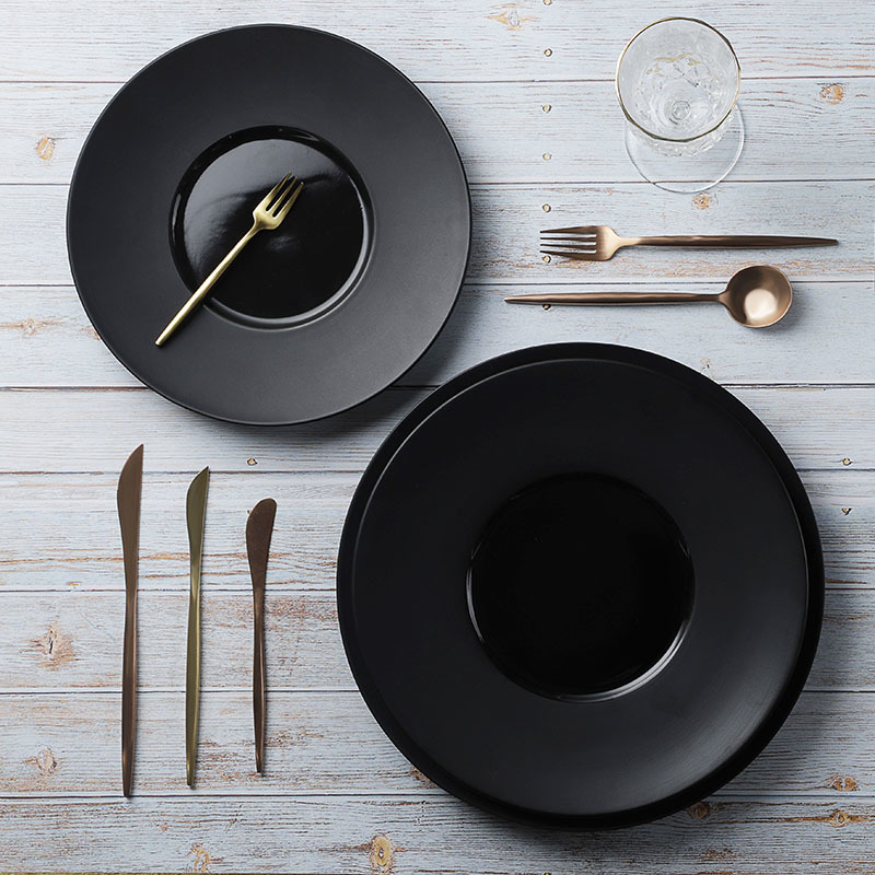 28ceramics Japanese Tableware Wholesale Black Porcelain Plate, 28ceramics Korean Style 10/11/12 Inch Black Charger Plates&