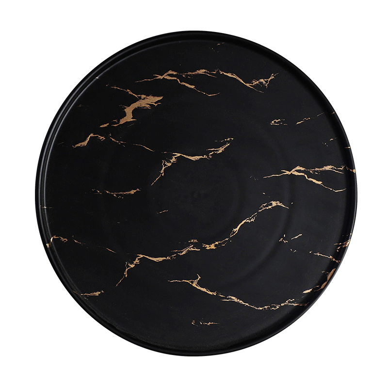 Luxury Hotel Use Black &Gold Decal Porcelain Marble, New Arrivals Two Eight 8.5/10.5 Inch Ceramic Marble Plate&