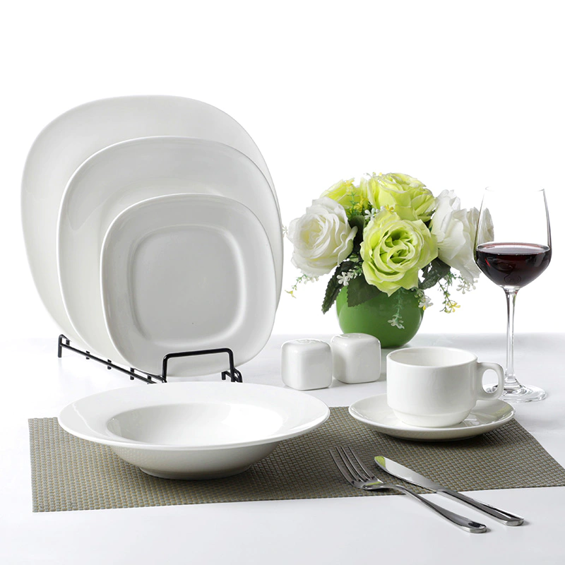 Ceramic Plates Dinnerware Set, Hosen Royal White Fine Porcelain Plate, Beautiful Restaurant Food Plates