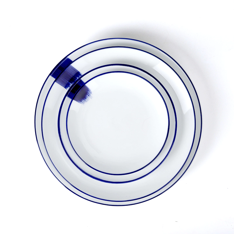 New Arrival Western Style White With Blue Rim Round Plate, Customized Dinner Plate Set For Banquet hall/