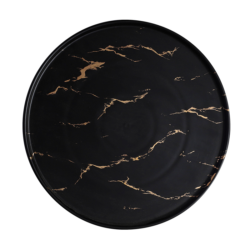 Luxury Two Eight Black &Gold Decal Tableware Marble, Luxury Hotel Use Black &Gold Decal Antique 8.5/10.5 Inch Marble Plate@
