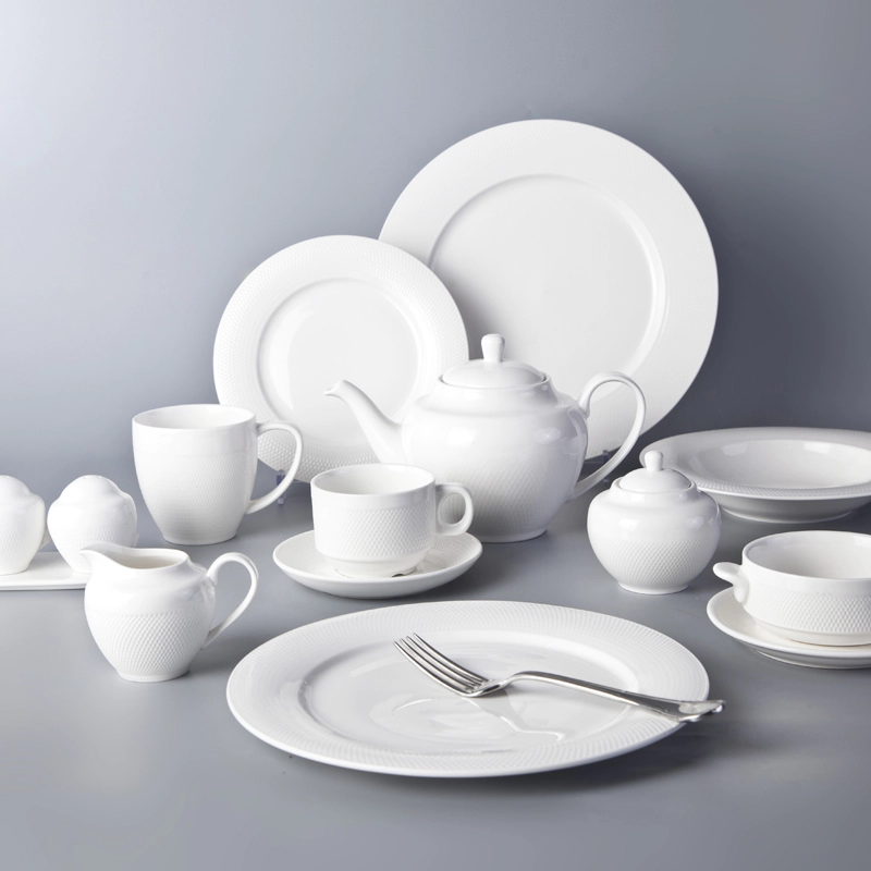 White Round Cheap Plates Ceramic Dinner, Grid Style Plates Sets Dinnerware Ceramic Dinner, Charger Ceramics Plates In Bulk