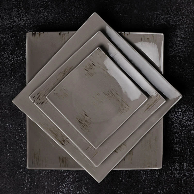 Rustic Lounge Vajilla De Porcelana Ceramic Food Plates, Plate For Restaurant Ceramic, Square Plates Serving Dishes/