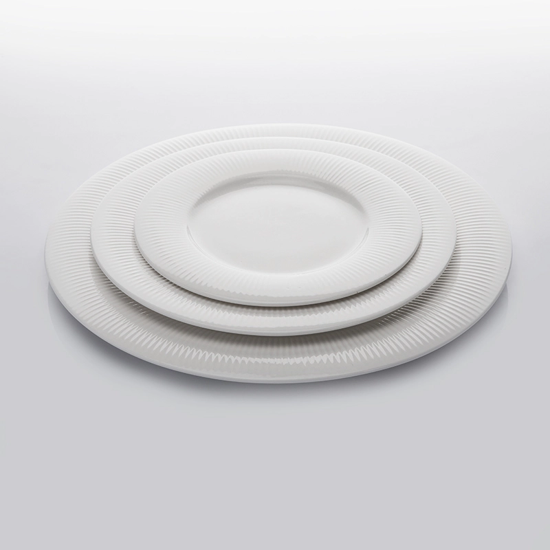 Ecofriendly Dishwasher Safe Party & Event Dinner Plate Sets, Two Eight Line Design Porcelain Plates White Round Plate&