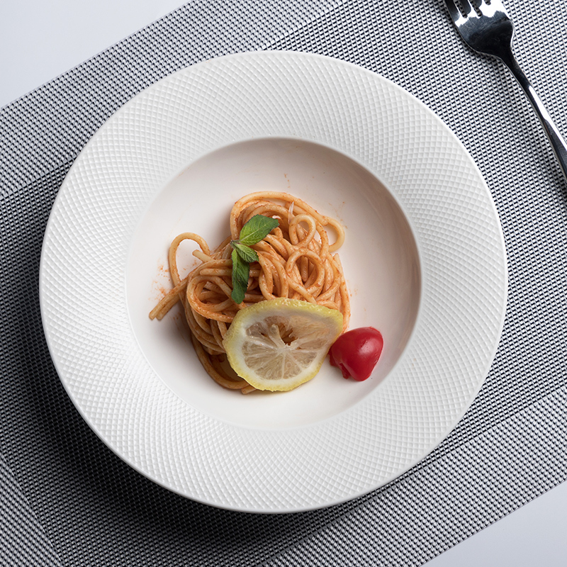 Moden Crockery Round White Pasta Plate, Wide Rimmed Pasta Bowls, Restaurant Pasta Plates
