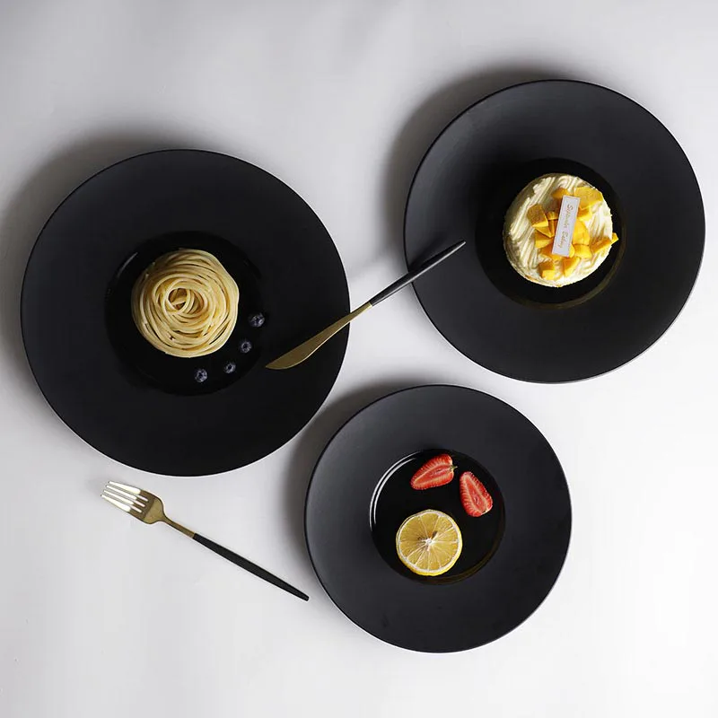 28ceramics Scratch Proof Sushi Plate Black, Ceramic Black Stone Plate,Speciality Restaurant Black Plates Set*