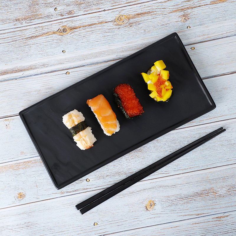 Black Ceramic Dinner Plato Rectangular, Dish Washer SafeBlack Sushi Plates, Hotel Porcelain Ceramic Rectangular Plate/