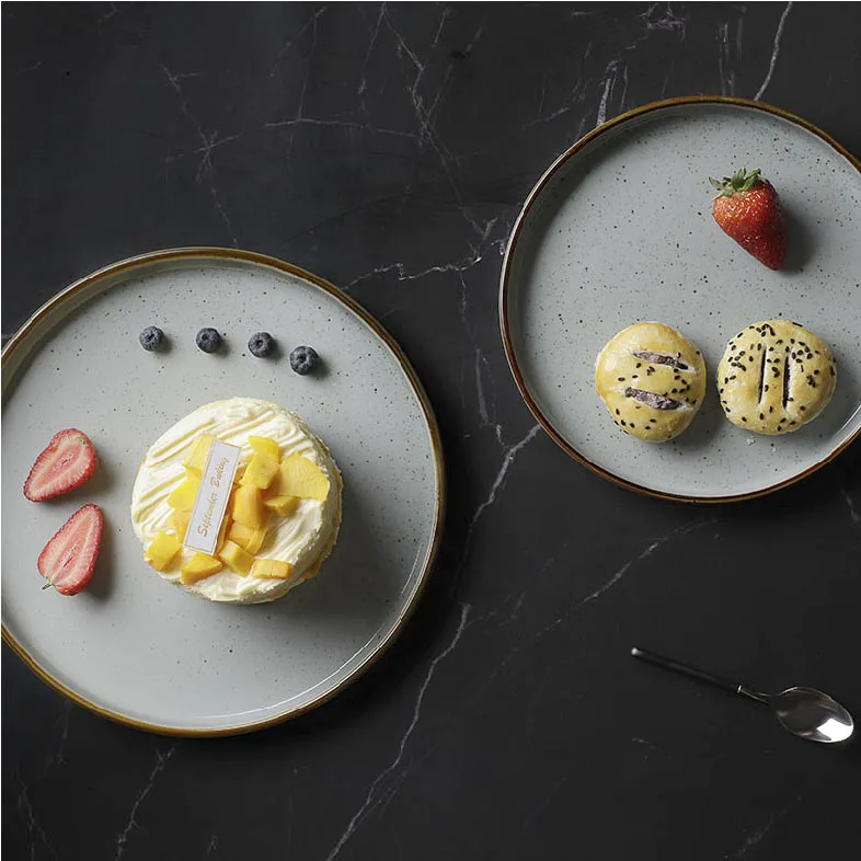New Eco-friendly Grey Ceramics Dinner Plate Sets, Fancy Rustic Restaurant Hotel Dessert plate/