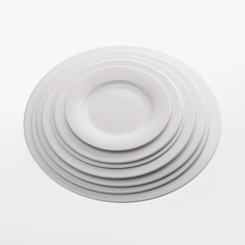 Simply White Banquet Fine Dining Flat Rim Plate,White Hotel Round BuffetPlate, White Appetizer Dinner Flat Rim Plate#