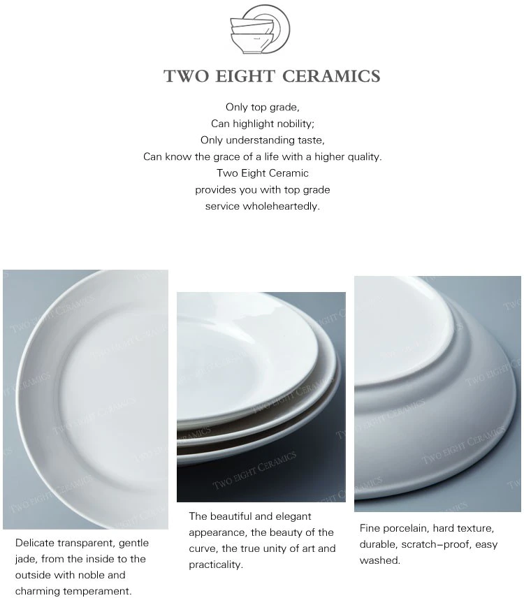 Eco Friendly Ceramic Round Porcelain Restaurant Plate, White Wedding Dinner Plate