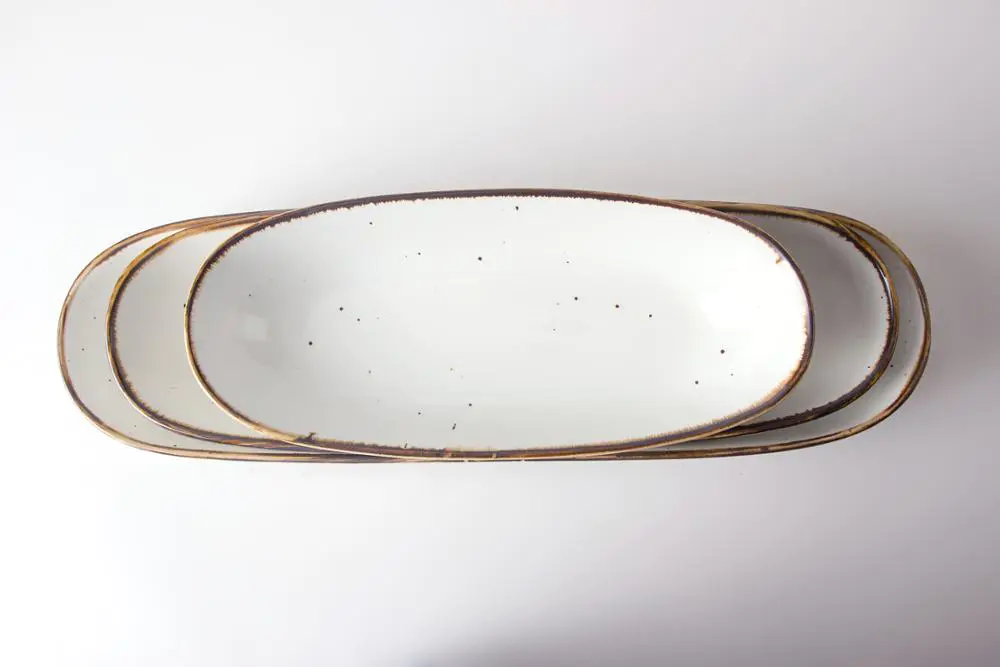 BeautifullyCeramic Glazed Restaurant Special Long Oval Deep Plate, Porcelain Strip Plate@
