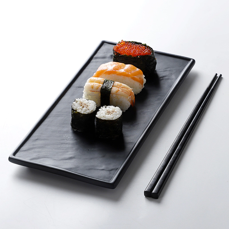 Oceanian Black Plate For Restaurant Ceramic Vajillas Sushi, Japanese Rect Plates Sets, Fine Crokery Long Sushi Plate&