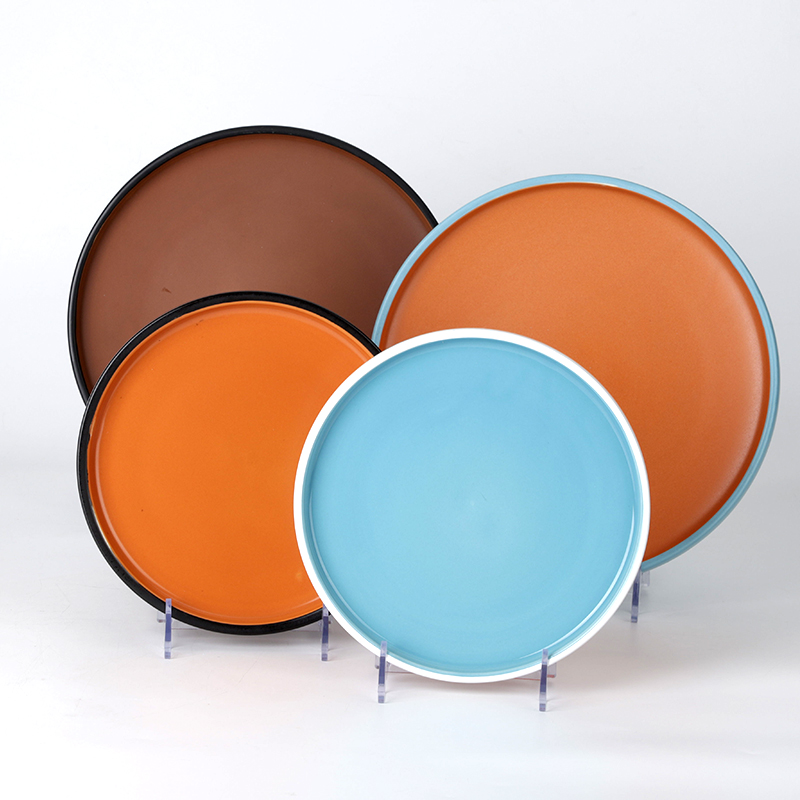 Wholesale 8/10 Inch LFGB FDA Porcelain Blue Red Colorful Plates For Restaurant, Hotel Ceramic Plate&
