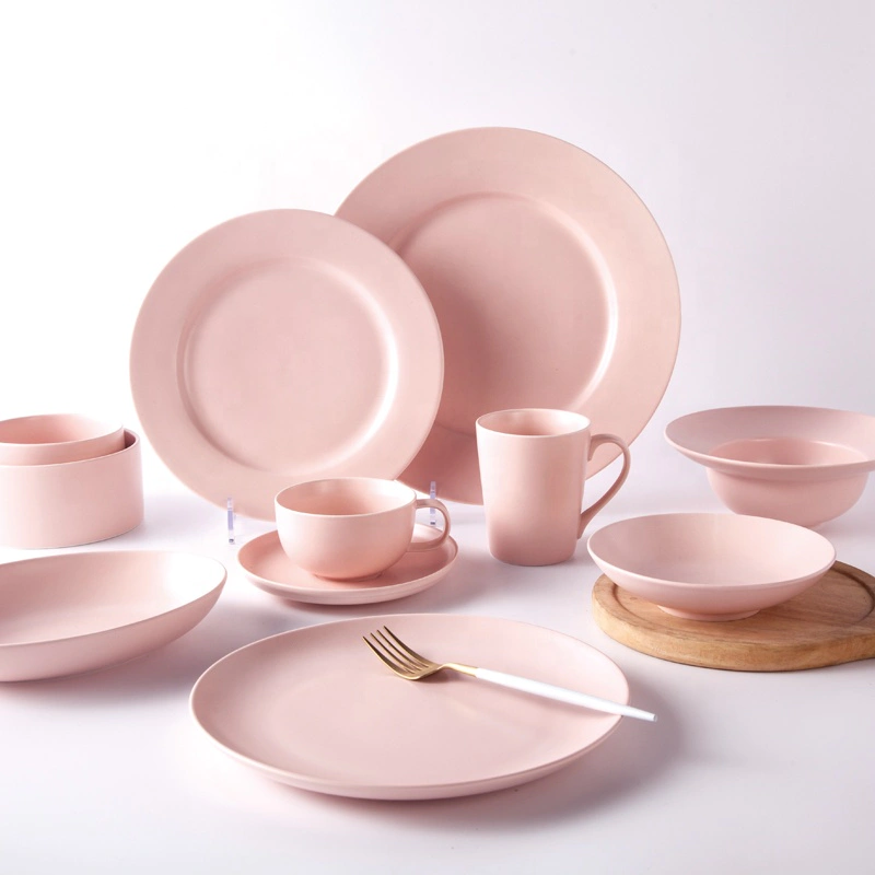 Hot Seller China Porcelain Matt Pink Restaurant Ellipse Dinner Plate, Pink Color Serving Plates Ceramic%