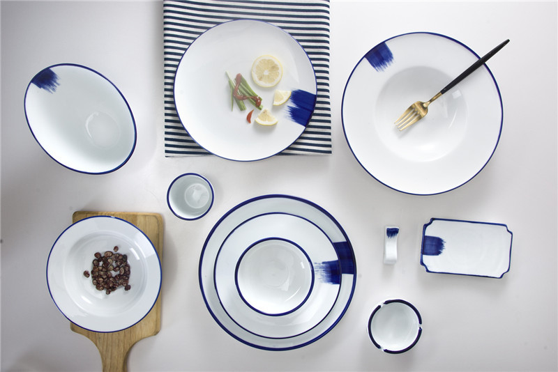 Most Popular Rectangular White Bule Susi Plate, Wholesale Restaurant Handmade Plate/