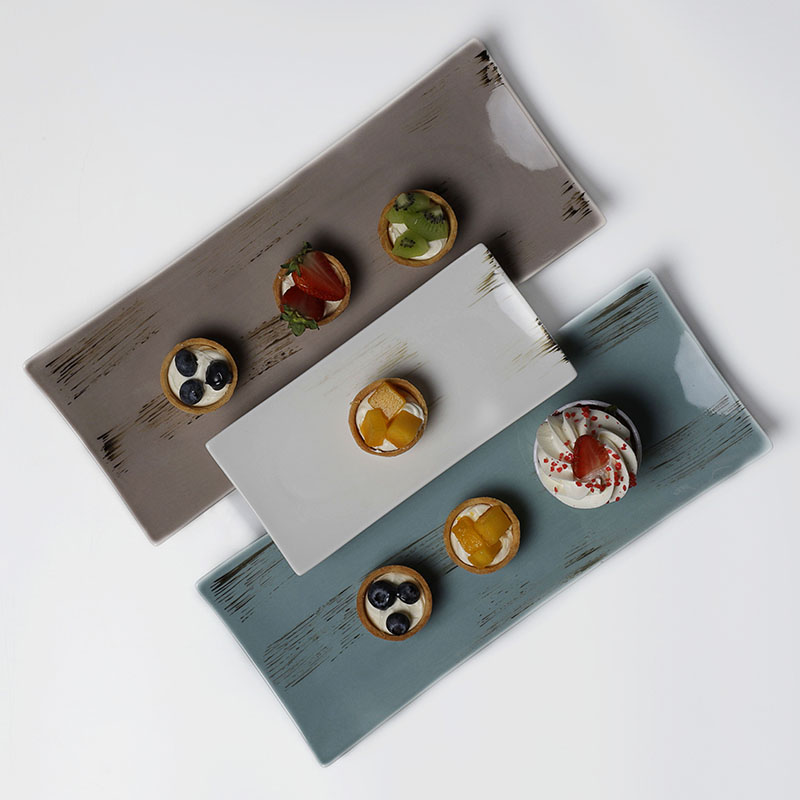 Custom Cafe Vajilla Gourmet Design Plate, Ceramic Restaurant Serving Dishes, Special Cafe Vajilla De Porcelana Rectangle Plates&