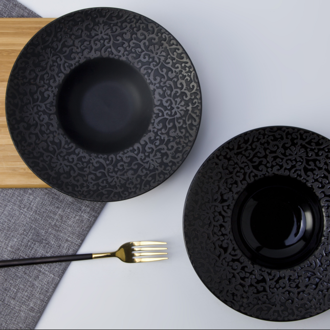 Japanese style hotel restaurant crockery tableware black pasta plates
