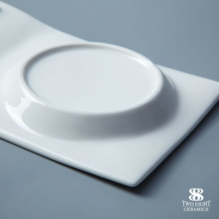Ceramic tableware set rectangular porcelain 10.25" divided plate for dessert