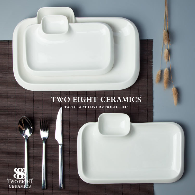 Chaozhou fengxi porcelain dining plate set retangular 9.75