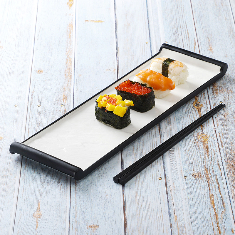 Luxury Restaurant Vajilla Gourmet Sushi Plate Ceramic, Black Color Dishes, Color Glaze Resort Dinnerware Black Rectangular Plate
