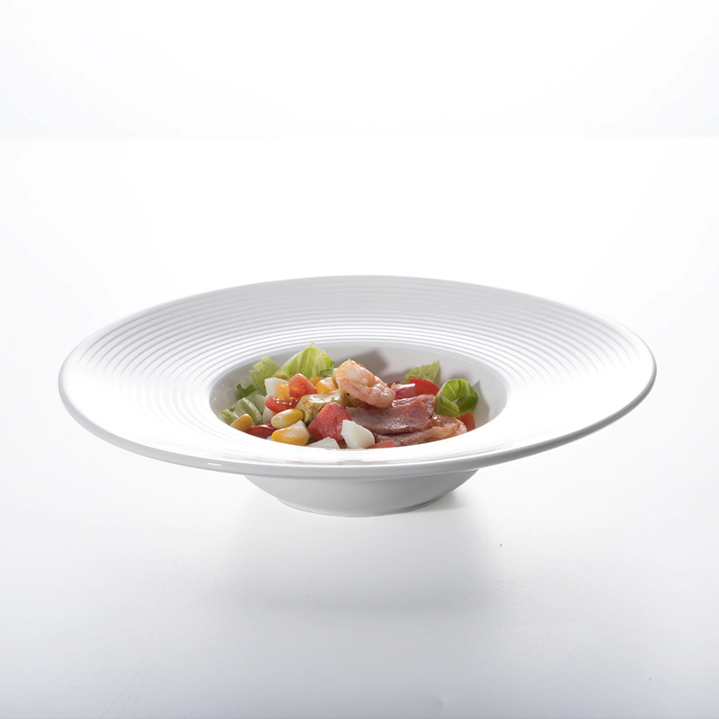Wholesale Logo Printed Italy Cheap Price Star Hotel Round Gourmet Deep Rimmed Soup Bowl, Ceramic Dessert Plate@