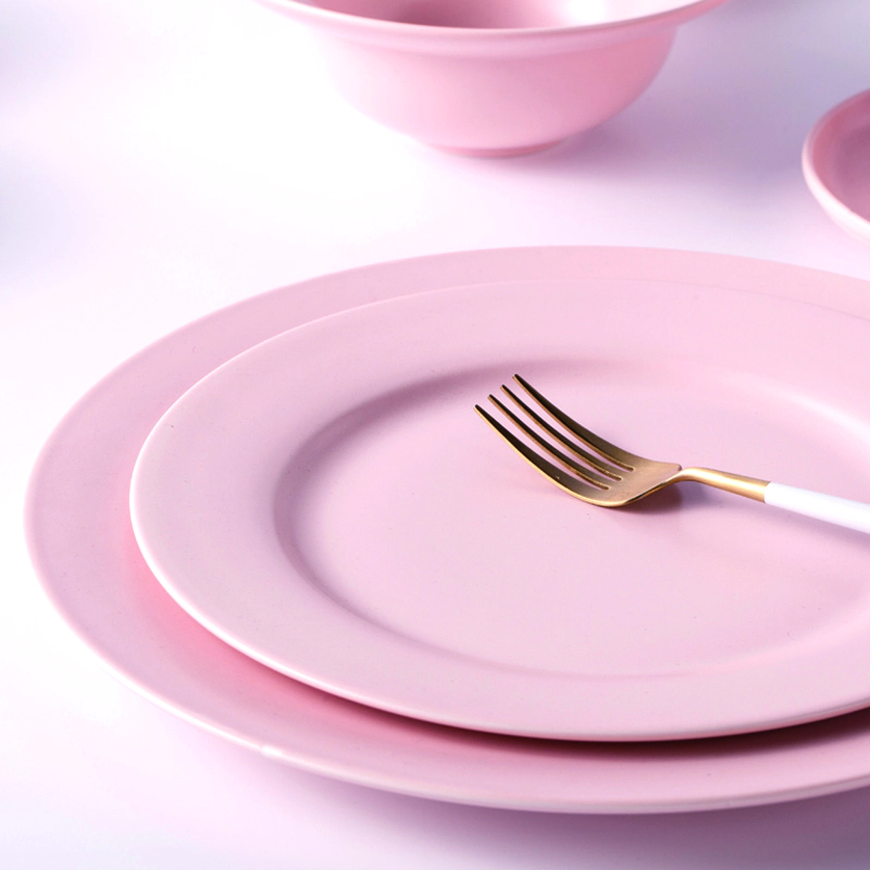 Great Deals Porcelain Crockery Matt Pink Banquet Round Pudding Plate, Wedding Plates Sets Dinnerware Pasta Bowls%