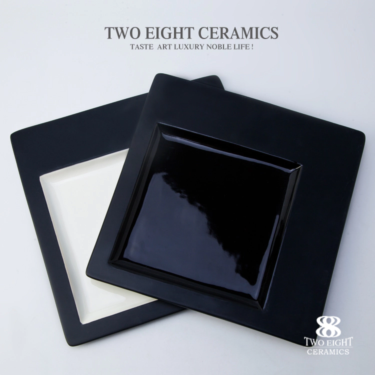 Black and white porcelain square dining plate set