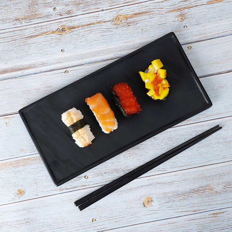 Plate For Restaurant Japanese Style Plates, Hotel Best Seller Sushi Plate Dinner Set, Restaurant Black Rectangular Plates/