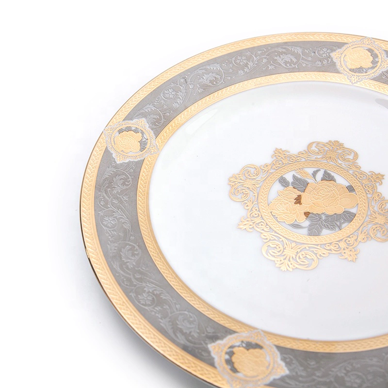 Elegance Embossed Plate Hotel Restaurant Crockery Tableware Dinner Plate, Bone China Charge Plate*
