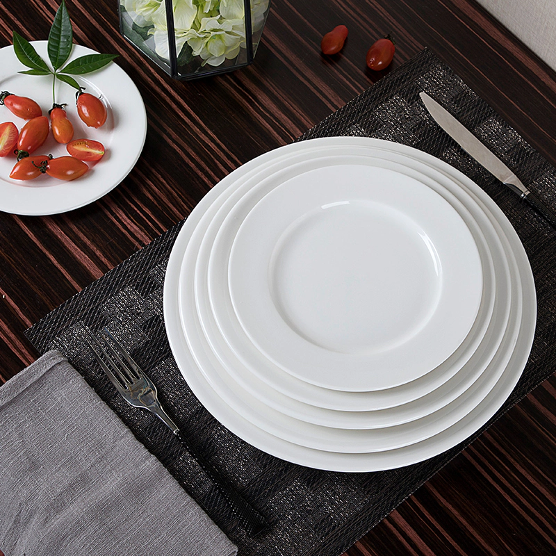 Basic 3-4 Star Hotels Round White Plain Plate, Catering Dish For Bulk,Event and PartyDishes Ceramic@