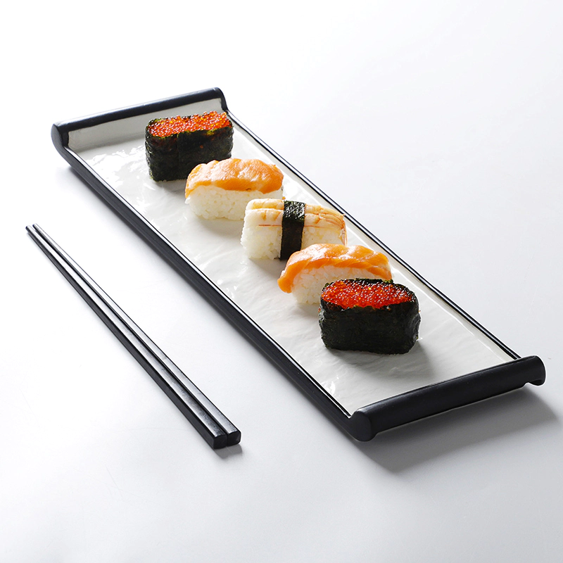 Porcelain Black and White Rectangle Customized Ceramic Japanese Sushi Restaurant Plate