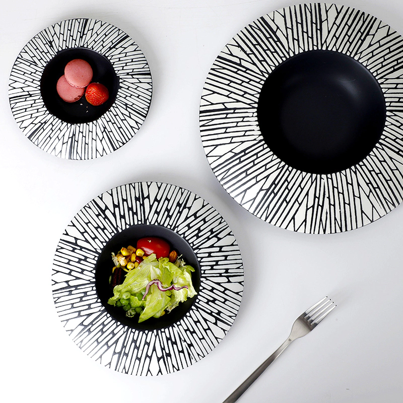 Special Lounge Tableware Ceramic Plate Hand Painted, Black Restaurant Ceramic Dish Sets, Good Quality Round Ceramic Plate&