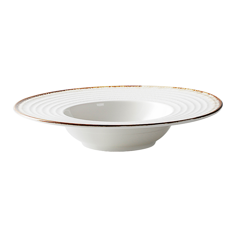 High Quality 28ceramics Used Restaurant Dishes For Sale, Coupe Soup Bowl, Rustic Rim Catering Ceramic Pasta Plate^