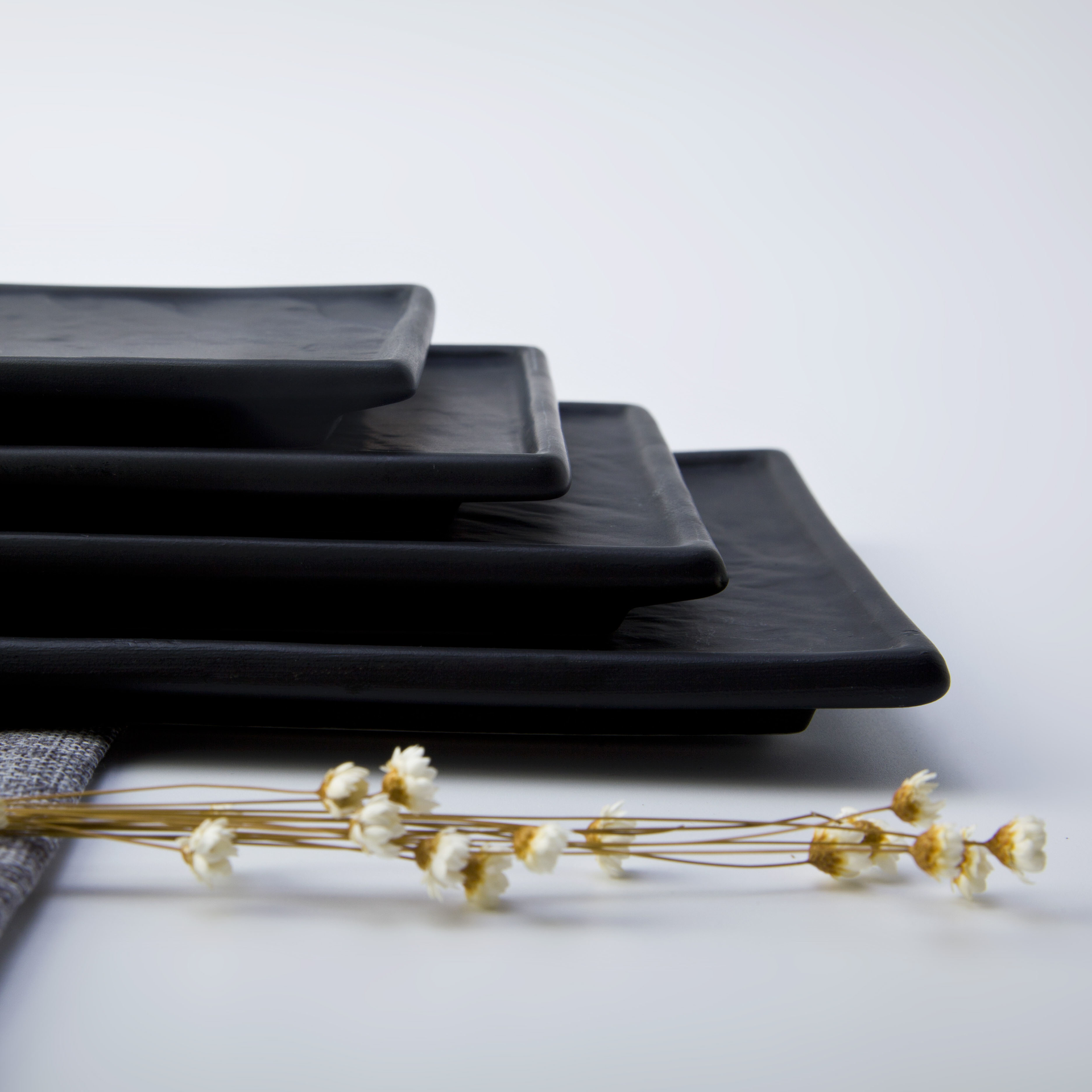 Black Ceramic Dinner Plato Rectangular, Dish Washer SafeBlack Sushi Plates, Hotel Porcelain Ceramic Rectangular Plate/