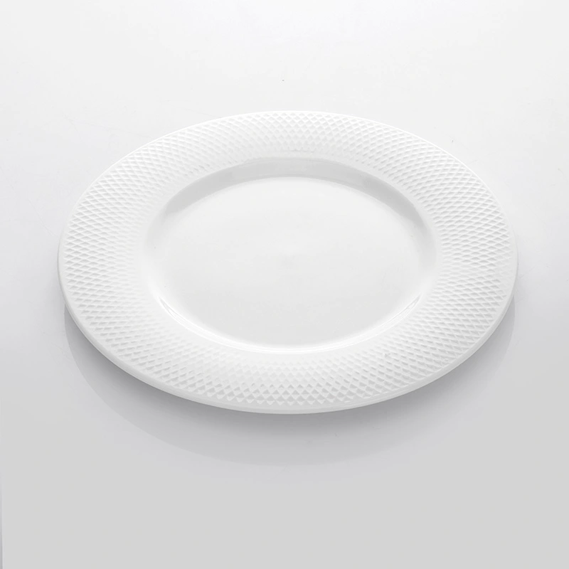 White Round Plates Ceramic Dinner, Grid Style Dishes Dinnerware Sets Plates, Eco Plate Set Manufacturer