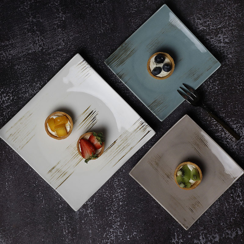 Dining Cafe Fine Porcelain Square Plates Serving Dishes, Luxury Catering Pasta Plates, Restaurant Plates Ceramic Dinner/