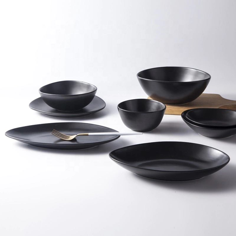 Horeca Porcelain Matt Black Plates Restaurant Dinnerware Platter, Porcelain Plate Black Bulk China Plates&