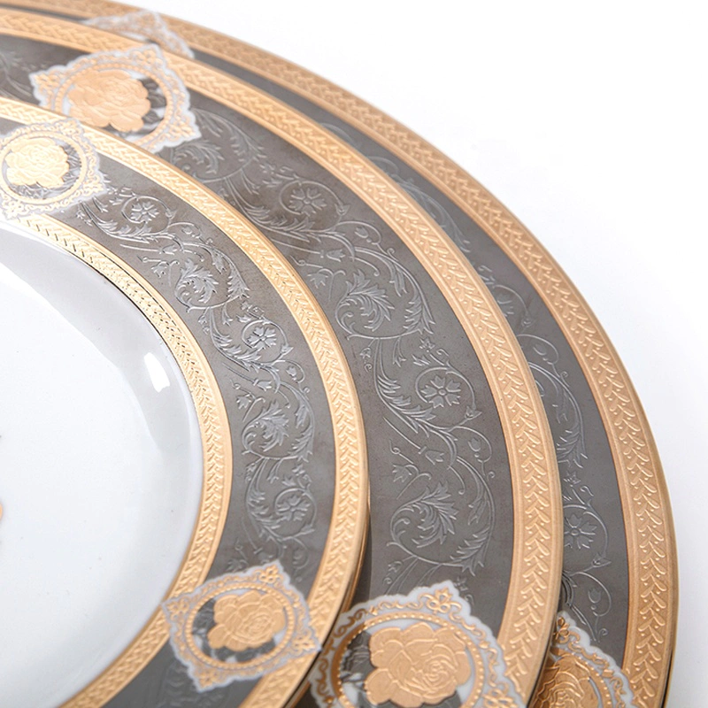 Elegance Embossed Plate Hotel Restaurant Crockery Tableware Dinner Plate, Bone China Charge Plate*