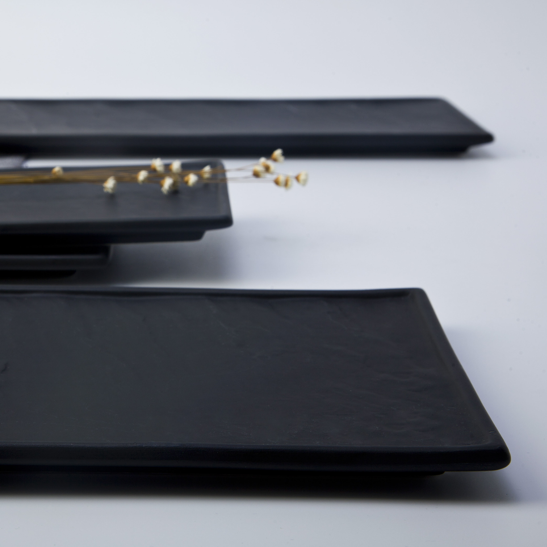 Popular Restaurant Black Rectangle Event Plate, Catering Serving Dishes, Black Stone Slate Steak Plate