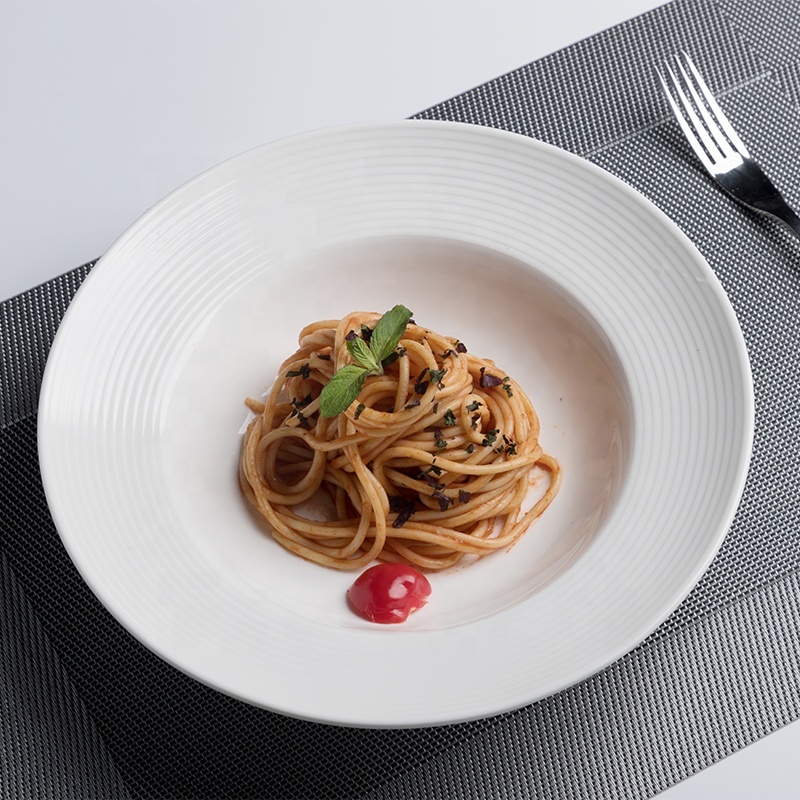 Luxury Oven Safe Catering Dinner White Ware Set Plate, Moden Style Heat Resistant Bar Ceramic Dining Plate Pasta Plate#