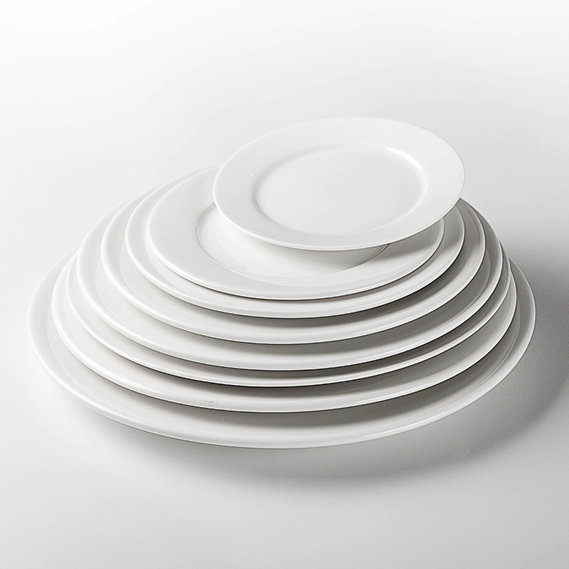 Dishwasher Safe Ceramic Hotel Buffet White Ceramic Dishware, European Sets Of Dishes, Plate
