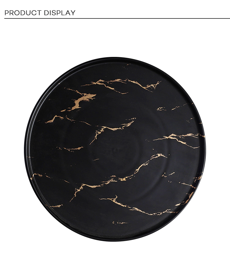 Durable Two Eight Black &Gold Decal Luxury Marble, New Arrivals Hotel Use Black &Gold Decal 8.5/10.5 Inch Marble Plate Sets&